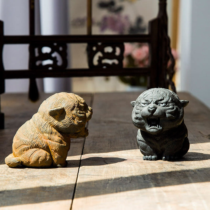 Buddha Stones ręcznie robione miniaturowe ryczące tygrysy żelazny proszek rdza odlew żywiczny dekoracja domu