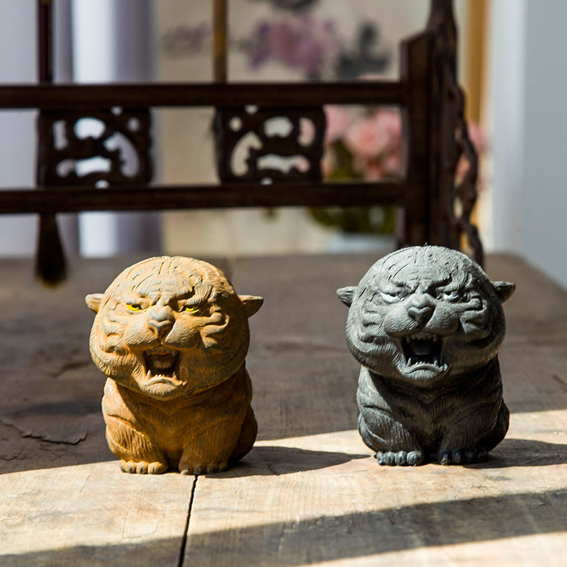 Buddha Stones ręcznie robione miniaturowe ryczące tygrysy żelazny proszek rdza odlew żywiczny dekoracja domu - image 0