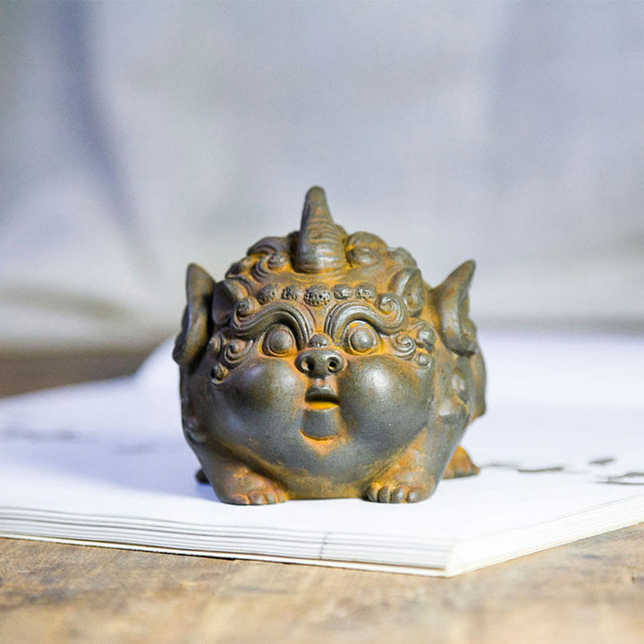 Buddha Stones Ręcznie Bogactwo PiXiu Żelazo Proszek Rdza Odlew Żywicy Statua Dekoracja Domu - Wersja rdzawa 9*9cm - image 0