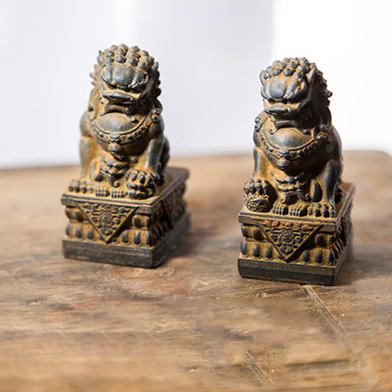 Buddha Stones Ręcznie robione Lwy Fu Foo Psy Żelazo Proszek Rdza Odlew Żywicy Statua Odpędzająca Zło Ochrona Dekoracja Domu