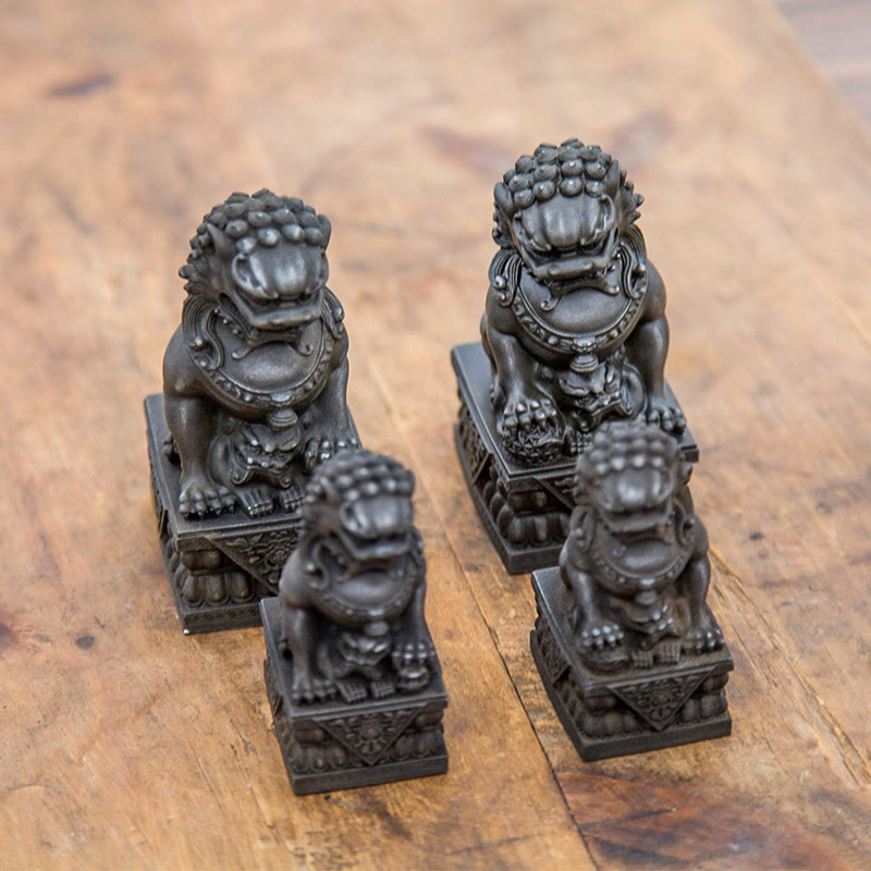 Buddha Stones Ręcznie robione Lwy Fu Foo Psy Żelazo Proszek Rdza Odlew Żywicy Statua Odpędzająca Zło Ochrona Dekoracja Domu