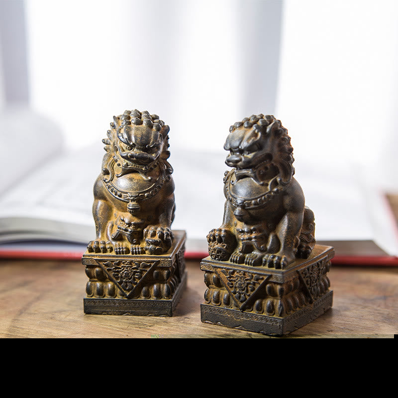 Buddha Stones Ręcznie robione Lwy Fu Foo Psy Żelazo Proszek Rdza Odlew Żywicy Statua Odpędzająca Zło Ochrona Dekoracja Domu