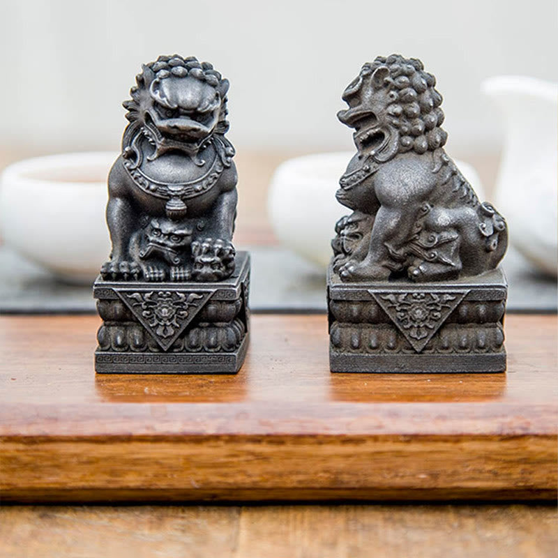 Buddha Stones Ręcznie robione Lwy Fu Foo Psy Żelazo Proszek Rdza Odlew Żywicy Statua Odpędzająca Zło Ochrona Dekoracja Domu