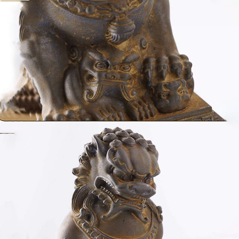 Buddha Stones Ręcznie robione Lwy Fu Foo Psy Żelazo Proszek Rdza Odlew Żywicy Statua Odpędzająca Zło Ochrona Dekoracja Domu