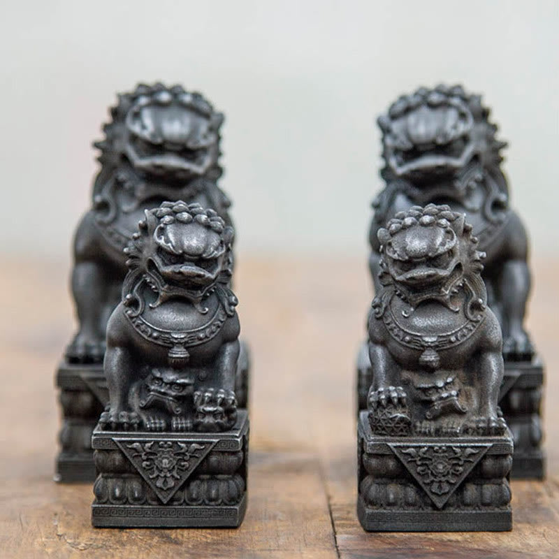 Buddha Stones Ręcznie robione Lwy Fu Foo Psy Żelazo Proszek Rdza Odlew Żywicy Statua Odpędzająca Zło Ochrona Dekoracja Domu