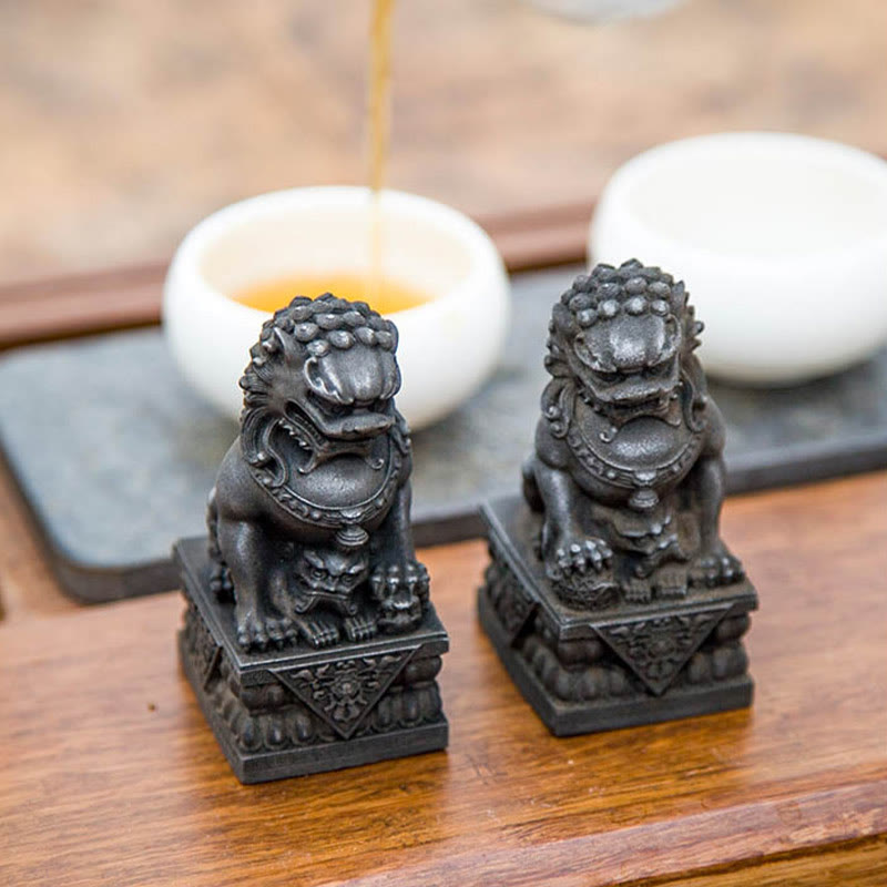 Buddha Stones Ręcznie robione Lwy Fu Foo Psy Żelazo Proszek Rdza Odlew Żywicy Statua Odpędzająca Zło Ochrona Dekoracja Domu