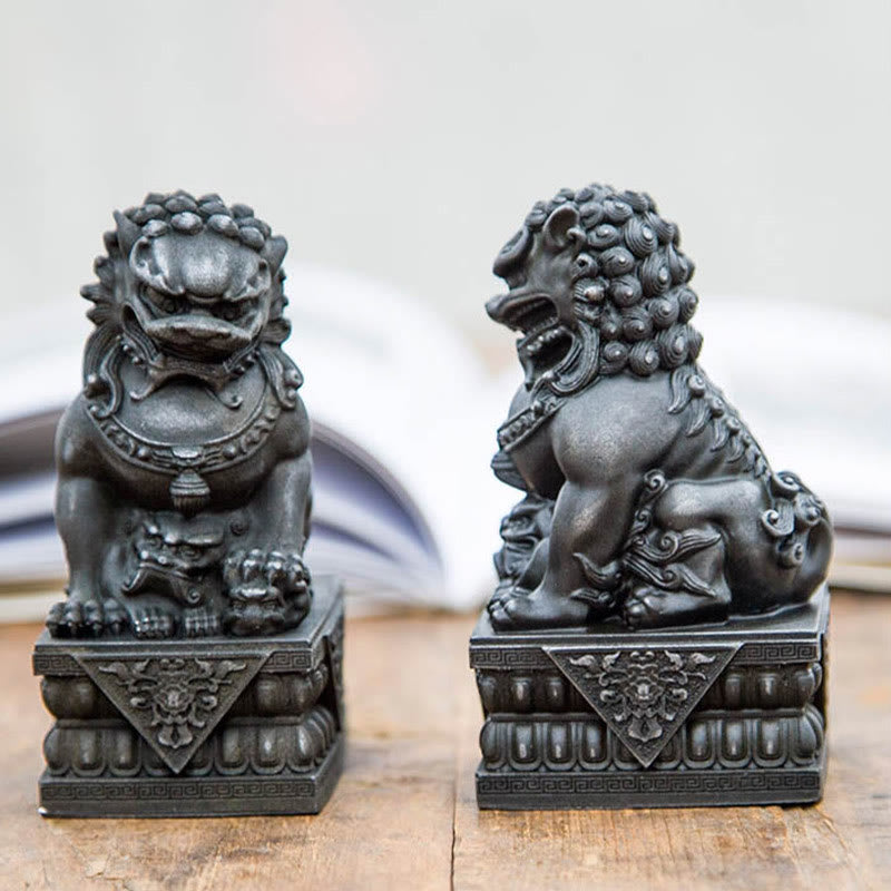 Buddha Stones Ręcznie robione Lwy Fu Foo Psy Żelazo Proszek Rdza Odlew Żywicy Statua Odpędzająca Zło Ochrona Dekoracja Domu