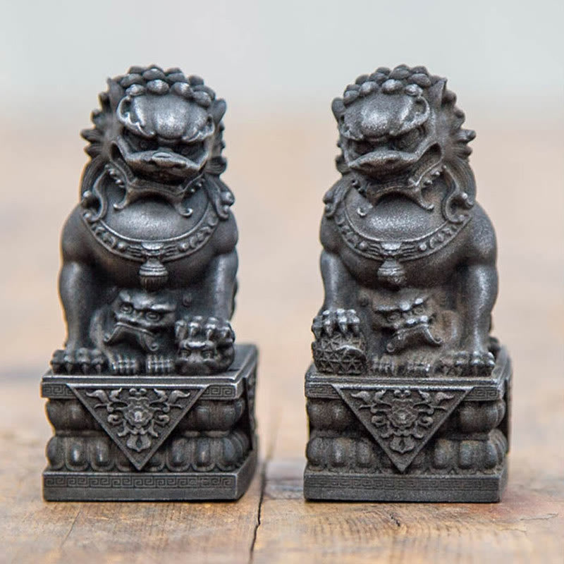 Buddha Stones Ręcznie robione Lwy Fu Foo Psy Żelazo Proszek Rdza Odlew Żywicy Statua Odpędzająca Zło Ochrona Dekoracja Domu