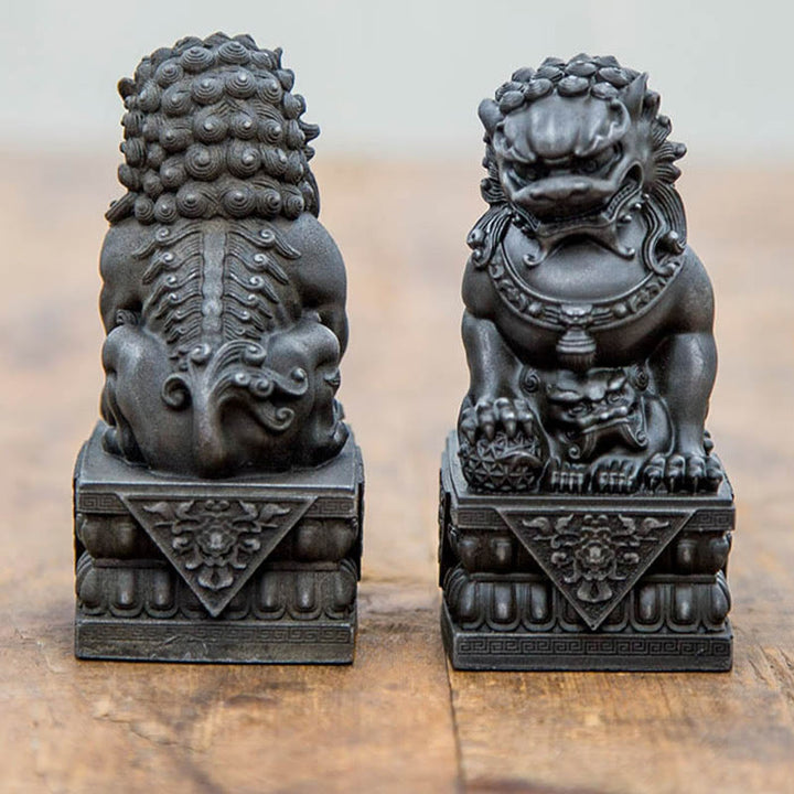 Buddha Stones Ręcznie robione Lwy Fu Foo Psy Żelazo Proszek Rdza Odlew Żywicy Statua Odpędzająca Zło Ochrona Dekoracja Domu
