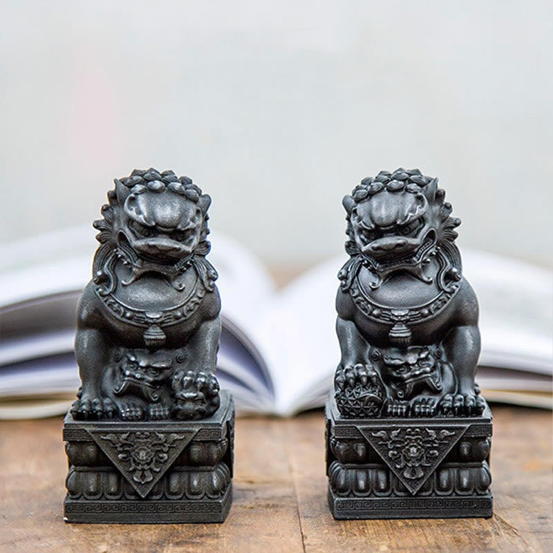 Buddha Stones Ręcznie robione Lwy Fu Foo Psy Żelazo Proszek Rdza Odlew Żywicy Statua Odpędzająca Zło Ochrona Dekoracja Domu