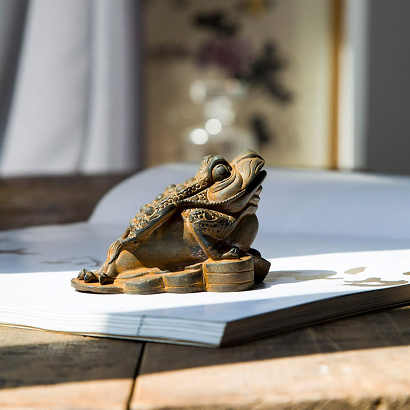 Buddha Stones Ręcznie Feng Shui Żaba Ropucha Miedziane Monety Proszek Żelaza Rdza Odlew Żywicy Statua Dekoracja Domu