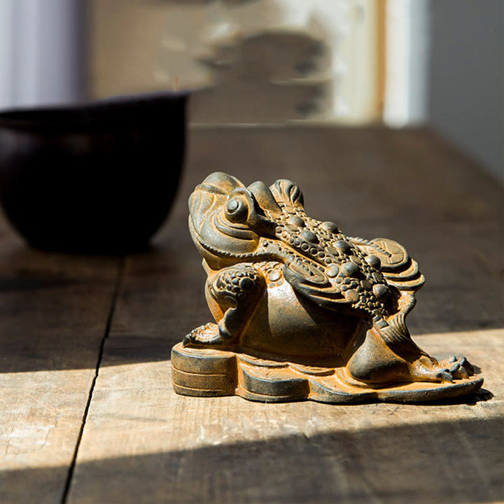 Buddha Stones Ręcznie Feng Shui Żaba Ropucha Miedziane Monety Proszek Żelaza Rdza Odlew Żywicy Statua Dekoracja Domu
