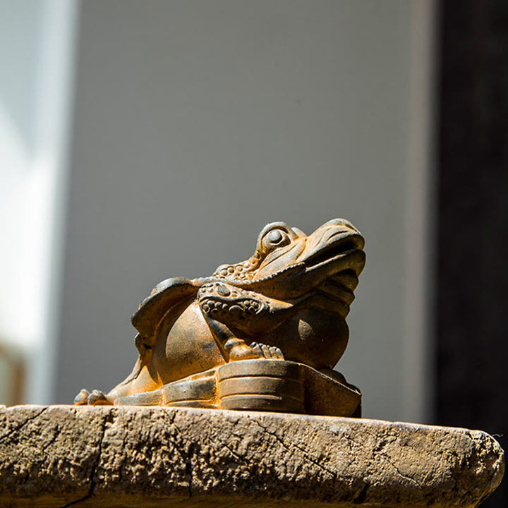 Buddha Stones Ręcznie Feng Shui Żaba Ropucha Miedziane Monety Proszek Żelaza Rdza Odlew Żywicy Statua Dekoracja Domu