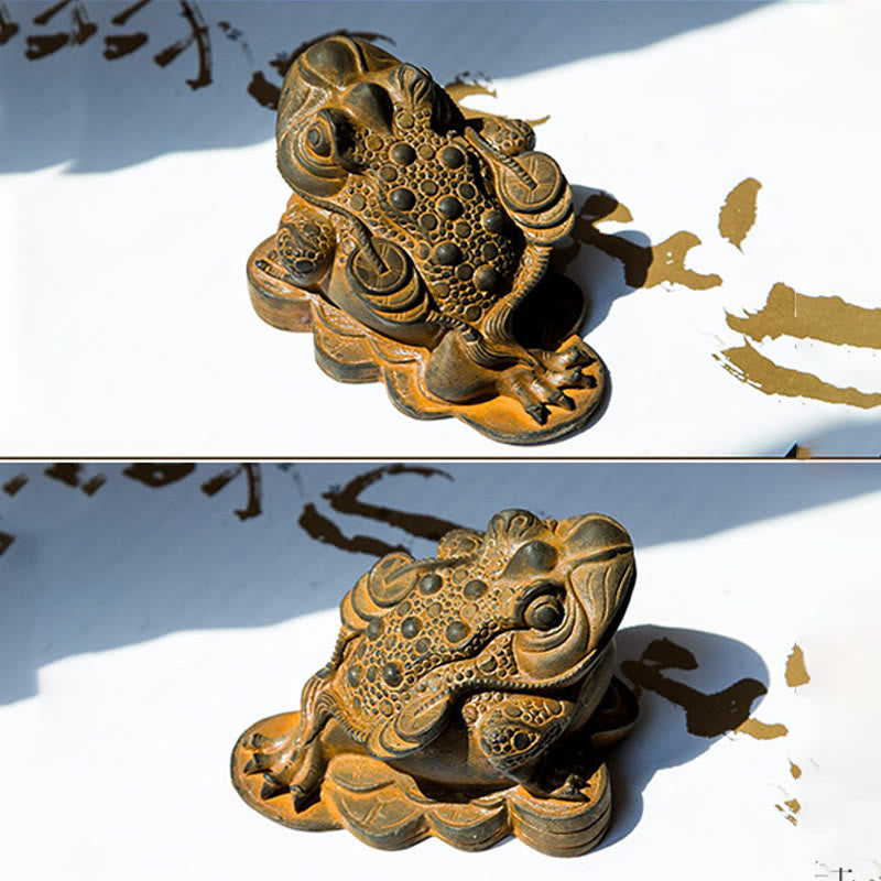 Buddha Stones Ręcznie Feng Shui Żaba Ropucha Miedziane Monety Proszek Żelaza Rdza Odlew Żywicy Statua Dekoracja Domu