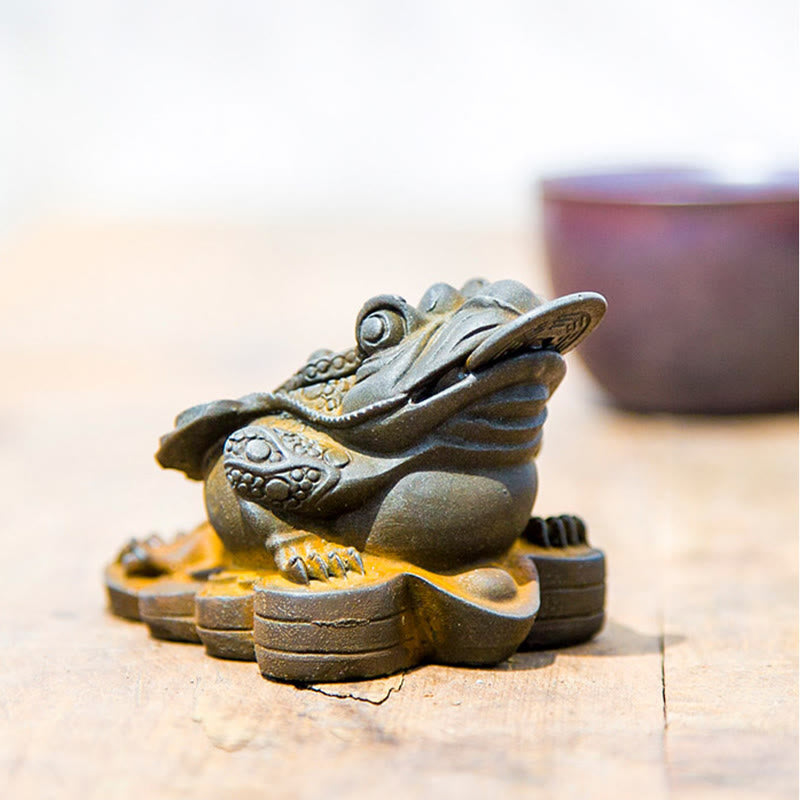 Buddha Stones Ręcznie Feng Shui Żaba Ropucha Miedziane Monety Proszek Żelaza Rdza Odlew Żywicy Statua Dekoracja Domu