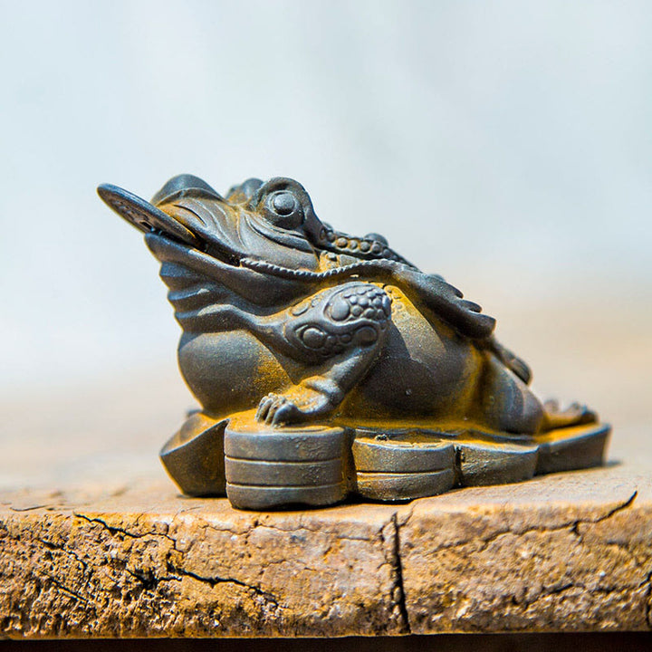 Buddha Stones Ręcznie Feng Shui Żaba Ropucha Miedziane Monety Proszek Żelaza Rdza Odlew Żywicy Statua Dekoracja Domu