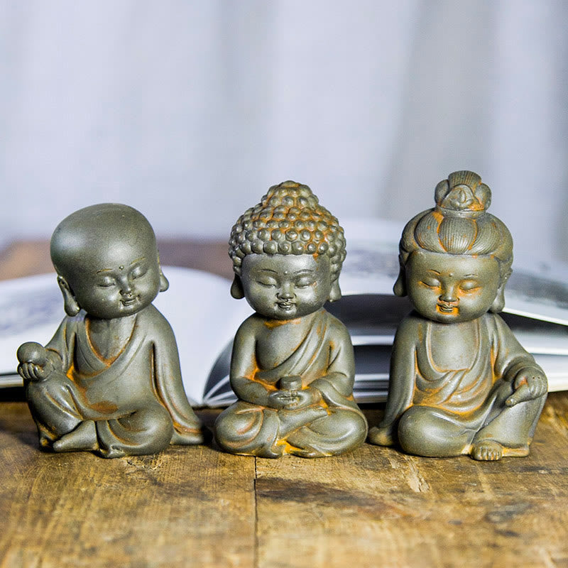 Buddha Stones ręcznie Ksitigarbha Kwan Yin Guanyin Avalokitesvara Tathagata proszek żelaza rdza obsada posąg z żywicy dekoracja wnętrz - Wersja Rust - Zestaw Buddy 3 szt. - image 0