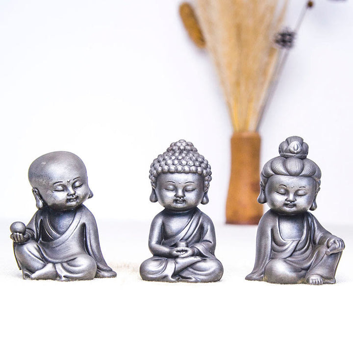 Buddha Stones ręcznie Ksitigarbha Kwan Yin Guanyin Avalokitesvara Tathagata proszek żelaza rdza obsada posąg z żywicy dekoracja wnętrz - Wersja polerowana - Zestaw Buddy 3 szt. - image 33
