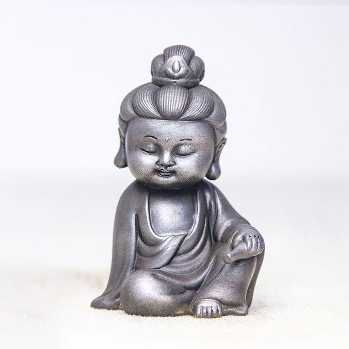 Buddha Stones ręcznie Ksitigarbha Kwan Yin Guanyin Avalokitesvara Tathagata proszek żelaza rdza obsada posąg z żywicy dekoracja wnętrz - Wersja polerowana - Awalokiteśwara 12,5*8,3*6,5 cm - image 24