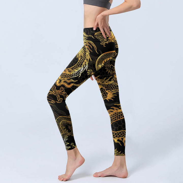 Leginsy do jogi damskie z nadrukiem Golden Dragon Buddha Stones - image 3