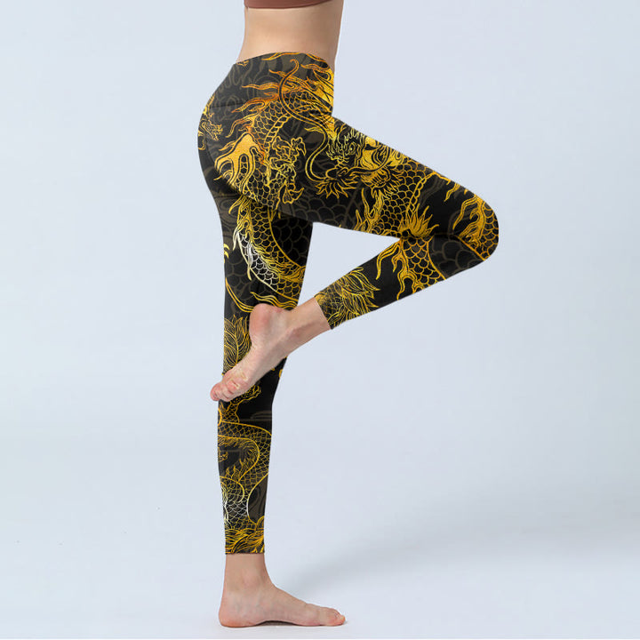 Leginsy do jogi damskie z nadrukiem Golden Dragon Buddha Stones - image 3
