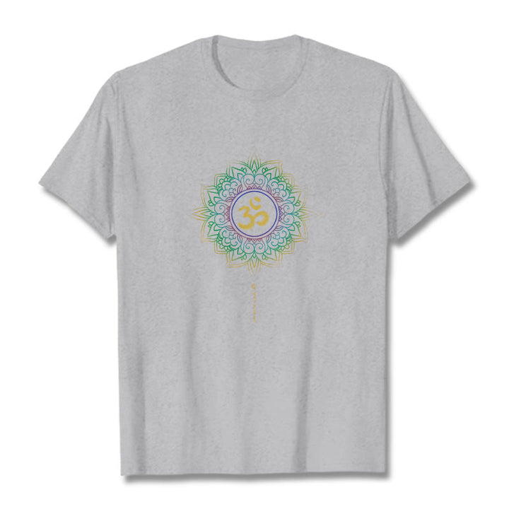 Buddha Stones OM Żółto-zielony Gradientowy Lotos Bawełniana Koszulka T-shirt - Jasnoszary - 2XL - image 16