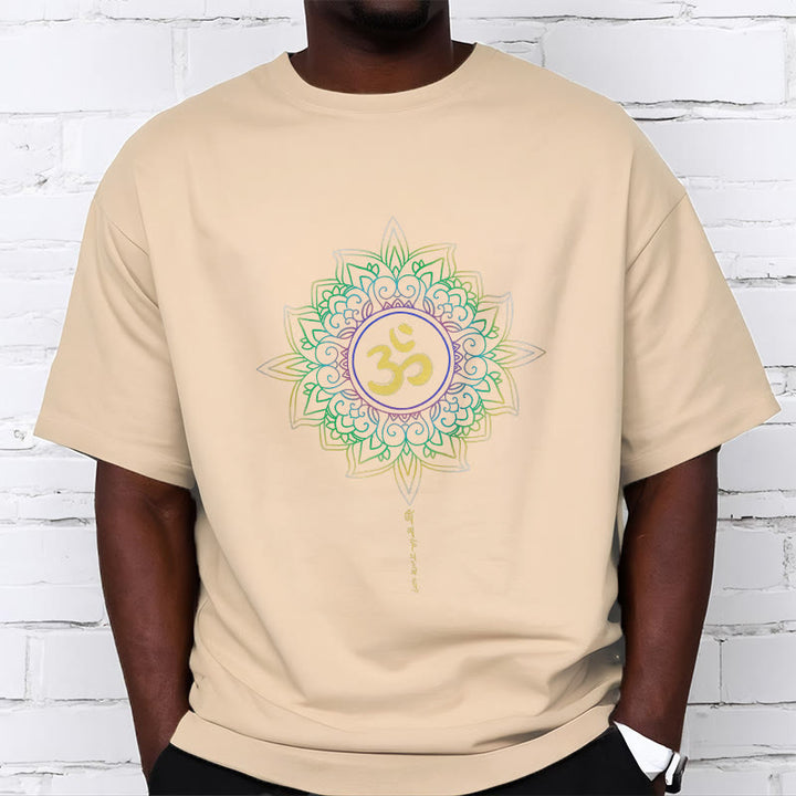 Buddha Stones OM Żółto-zielony Gradientowy Lotos Bawełniana Koszulka T-shirt - image 9