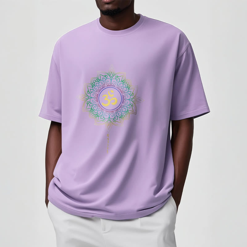 Buddha Stones OM Żółto-zielony Gradientowy Lotos Bawełniana Koszulka T-shirt - image 15