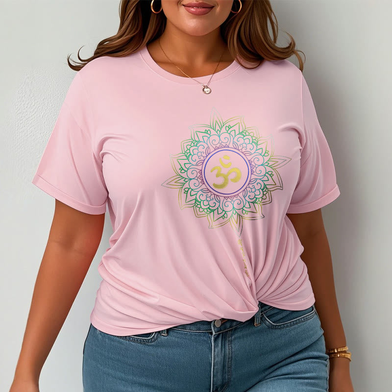 Buddha Stones OM Żółto-zielony Gradientowy Lotos Bawełniana Koszulka T-shirt - image 19
