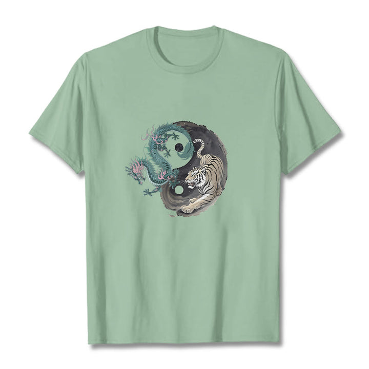 Koszulka z bawełny Buddha Stones Tiger Dragon Yin Yang - PaleGreen - 2XL - image 13