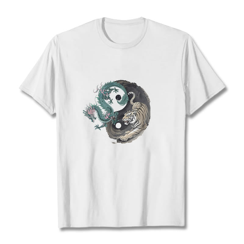 Koszulka z bawełny Buddha Stones Tiger Dragon Yin Yang - Biały - 2XL - image 10