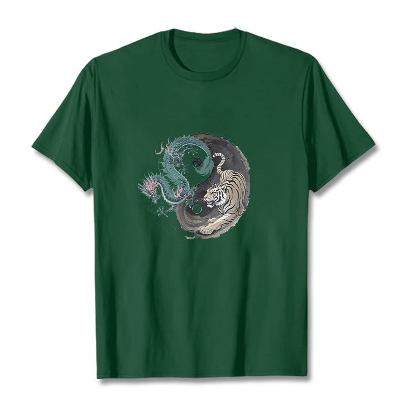 Koszulka z bawełny Buddha Stones Tiger Dragon Yin Yang - ForestGreen - 2XL - image 1