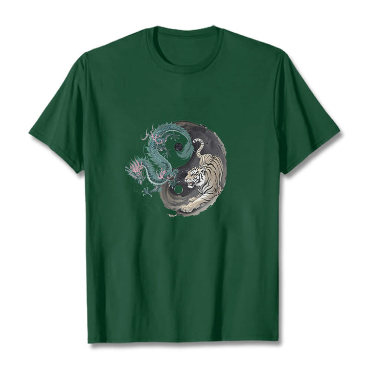 Koszulka z bawełny Buddha Stones Tiger Dragon Yin Yang - ForestGreen - 2XL - image 1