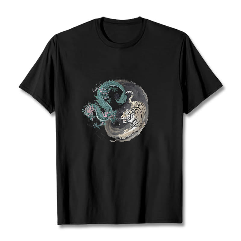 Koszulka z bawełny Buddha Stones Tiger Dragon Yin Yang - Czarny - 2XL - image 3