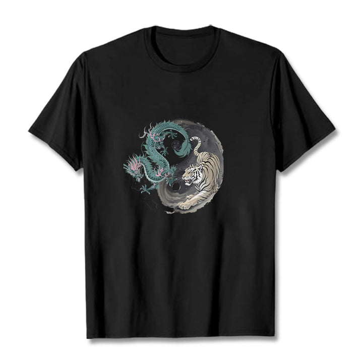 Koszulka z bawełny Buddha Stones Tiger Dragon Yin Yang - Czarny - 2XL - image 3