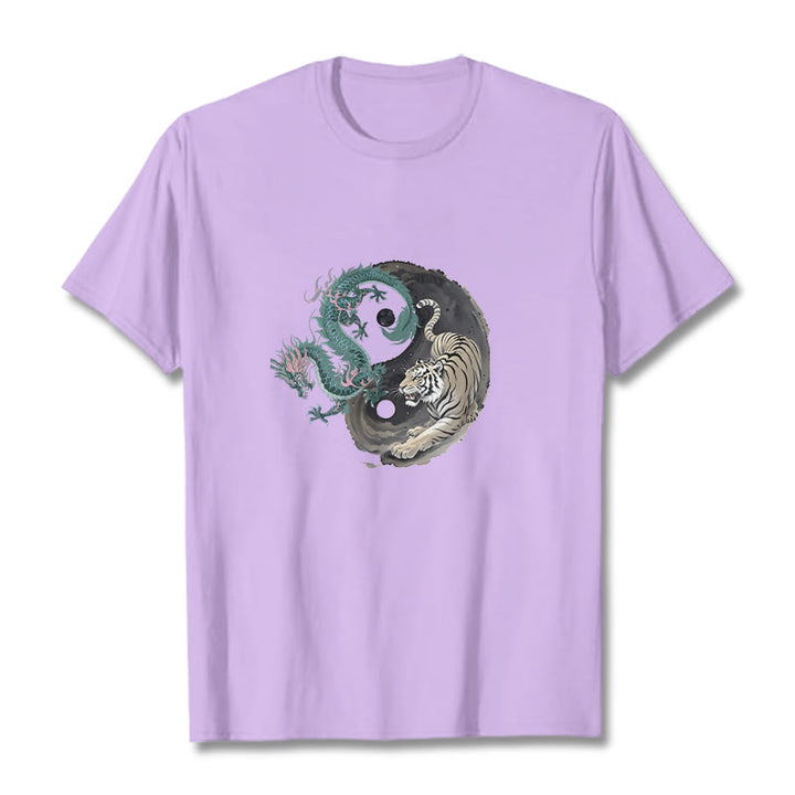 Koszulka z bawełny Buddha Stones Tiger Dragon Yin Yang - Śliwka - 2XL - image 15