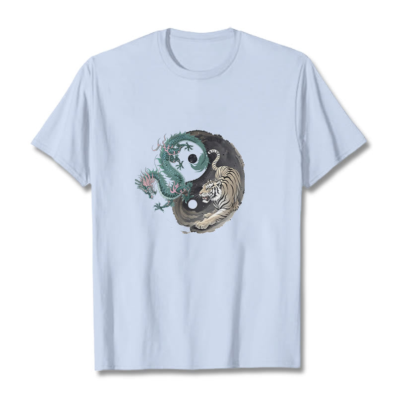 Koszulka z bawełny Buddha Stones Tiger Dragon Yin Yang - Jasnoniebieski - 2XL - image 7