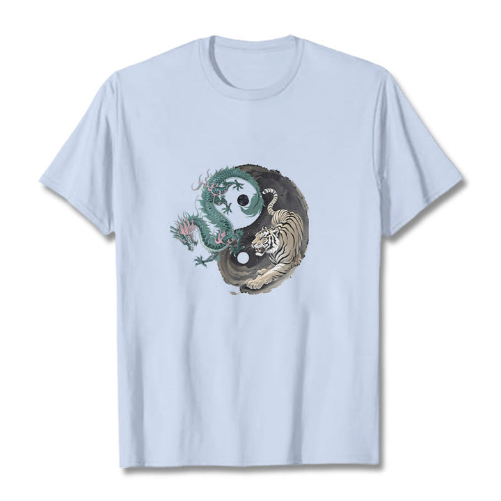 Koszulka z bawełny Buddha Stones Tiger Dragon Yin Yang - Jasnoniebieski - 2XL - image 7