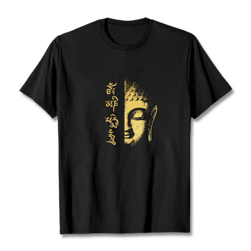 Buddha Stones koszulka ze złotym Buddą i kamieniami Buddy Om Mani Padme Hum - Czarny - 2XL - image 0
