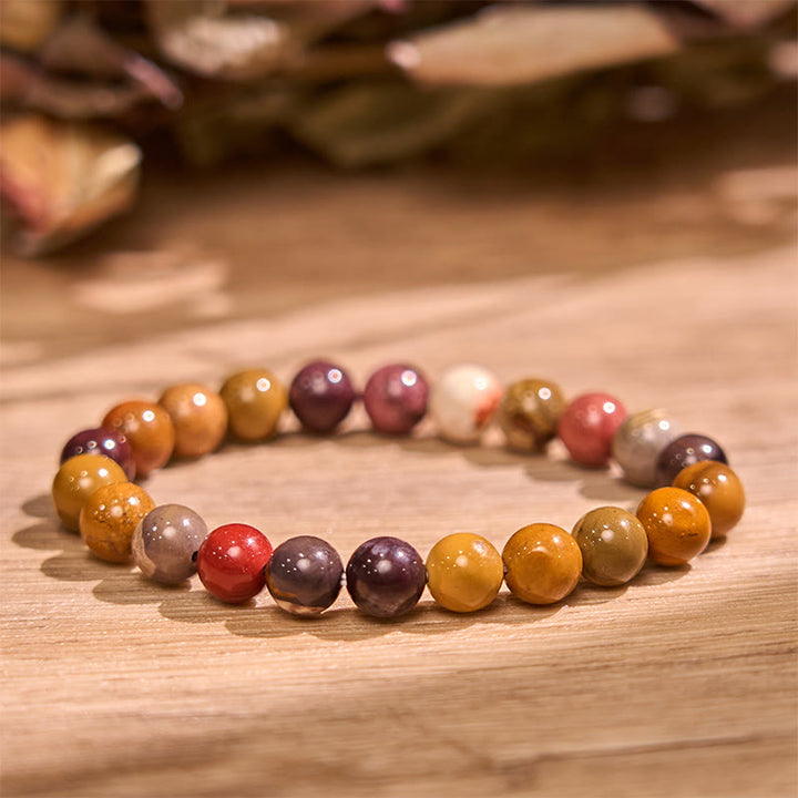 Bransoletka uspokajająca z kamieniem Buddy, różnymi kryształami, malachitem, lazurytem, ​​lapis lazuli i hemimorfitem - Mookaite (obwód nadgarstka: 14-16 cm) - image 24