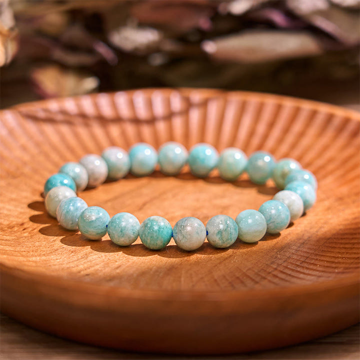 Bransoletka uspokajająca z kamieniem Buddy, różnymi kryształami, malachitem, lazurytem, ​​lapis lazuli i hemimorfitem - Jasny amazonit (obwód nadgarstka: 14-16 cm) - image 30