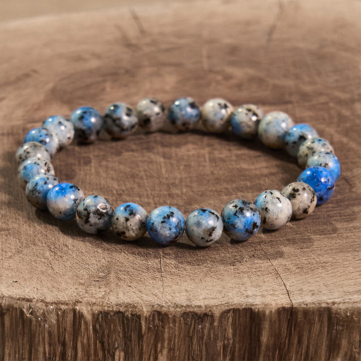 Bransoletka uspokajająca z kamieniem Buddy, różnymi kryształami, malachitem, lazurytem, ​​lapis lazuli i hemimorfitem - Kamień K2 (obwód nadgarstka: 14-16 cm) - image 92