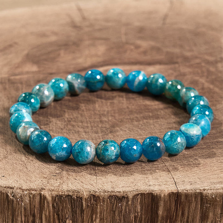 Bransoletka uspokajająca z kamieniem Buddy, różnymi kryształami, malachitem, lazurytem, ​​lapis lazuli i hemimorfitem - Jasny apatyt (obwód nadgarstka: 14-16 cm) - image 101