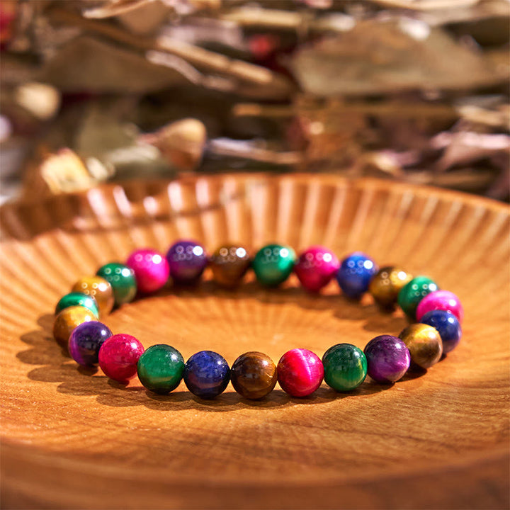 Bransoletka uspokajająca z kamieniem Buddy, różnymi kryształami, malachitem, lazurytem, ​​lapis lazuli i hemimorfitem - Kolorowe tygrysie oko (obwód nadgarstka: 14-16 cm) - image 131