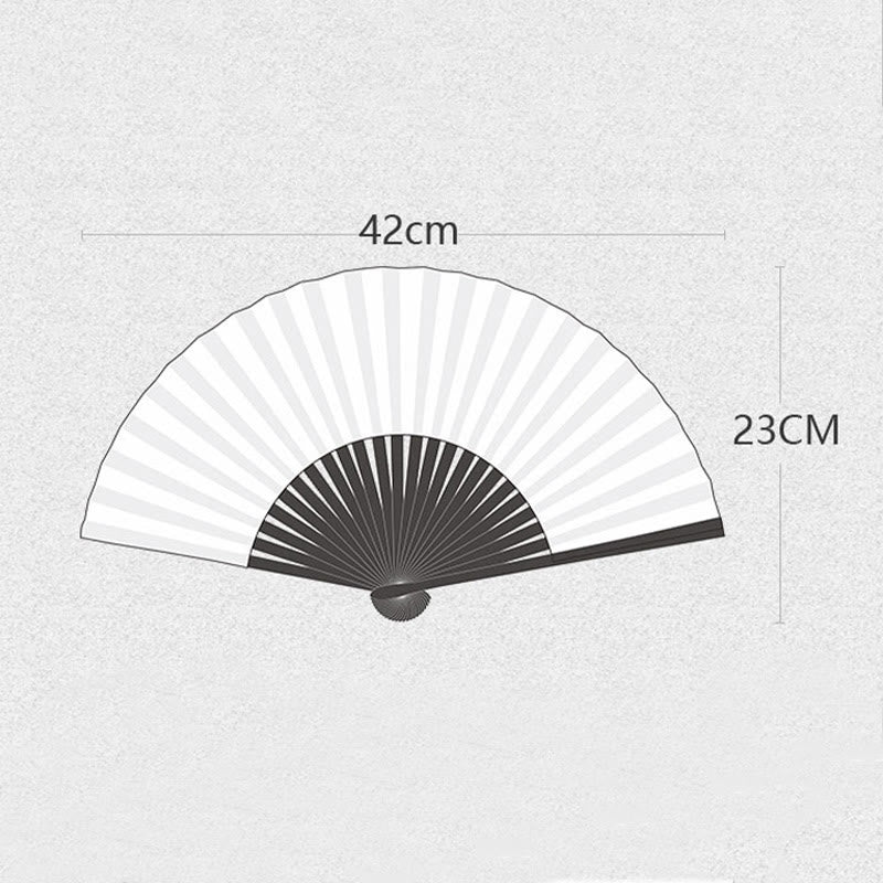 Buddha Stones Jednolity Kolor Ważka Chwost Ręczny Morwowy Jedwab Bambusowy Składany Wachlarz