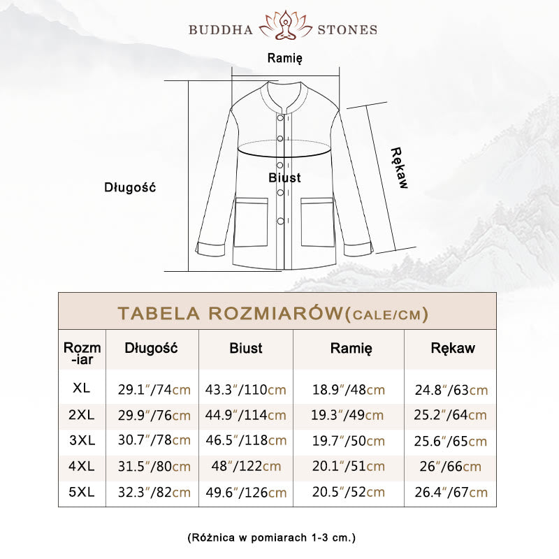 Kurtka męska z kieszeniami, podszewka z lnu i bawełny Buddha Stones z guzikami i polarem - image 5