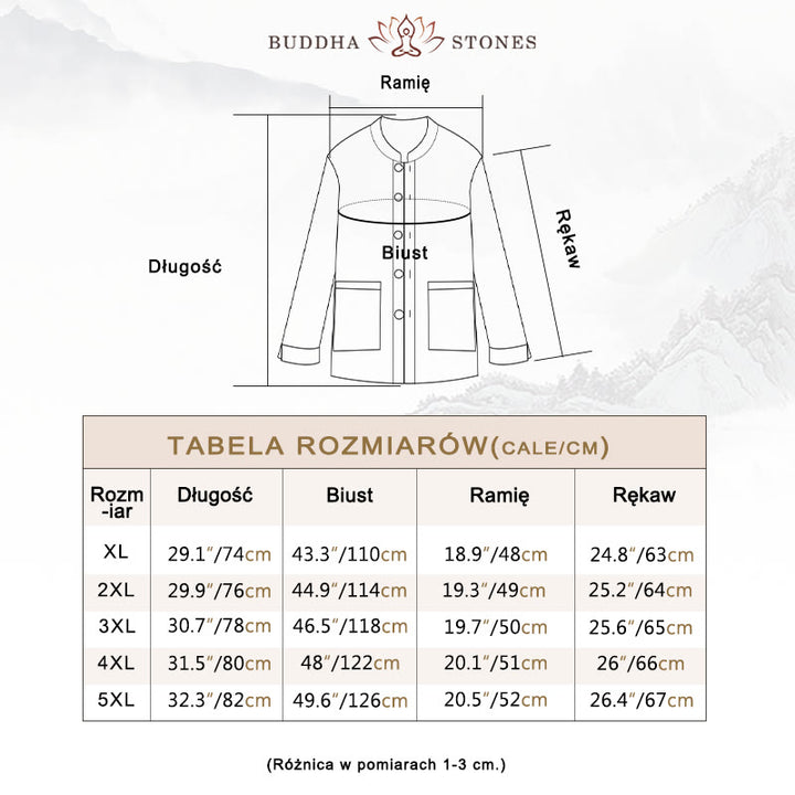 Kurtka męska z kieszeniami, podszewka z lnu i bawełny Buddha Stones z guzikami i polarem - image 5