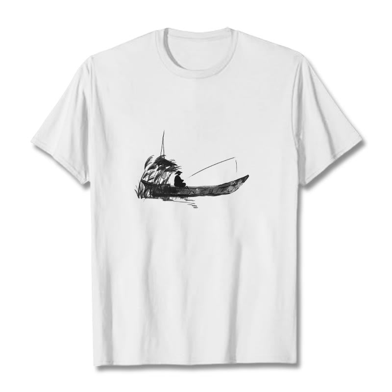 Koszulka z nadrukiem z motywem trawy i łodzi z motywem Buddha Stones - Biały - 2XL - image 4