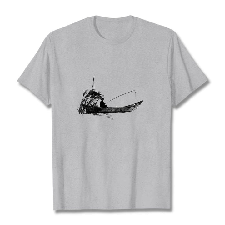 Koszulka z nadrukiem z motywem trawy i łodzi z motywem Buddha Stones - Jasnoszary - 2XL - image 1