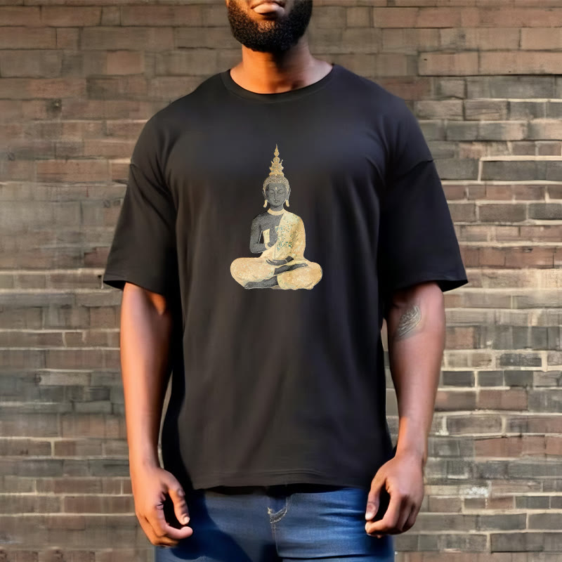 Koszulka z nadrukiem Buddha Stones Buddy Medytujący Budda Wzór Bawełna T-shirt - image 12